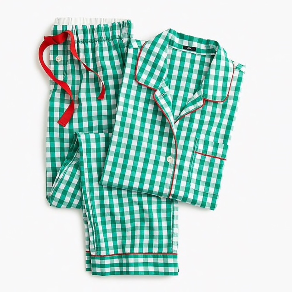 J. Crew Green Gingham Pajama Set